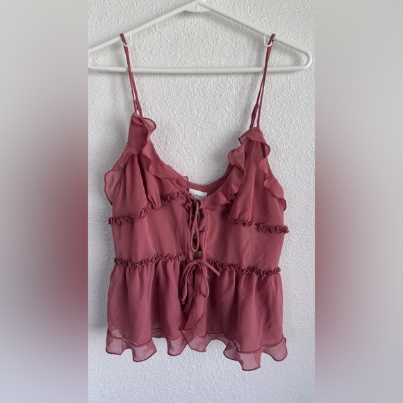 Aritzia Tops - Aritzia Wilfred Amore Cami NWT Dusty Rose Ruffle Tie-Front Chiffon Tank